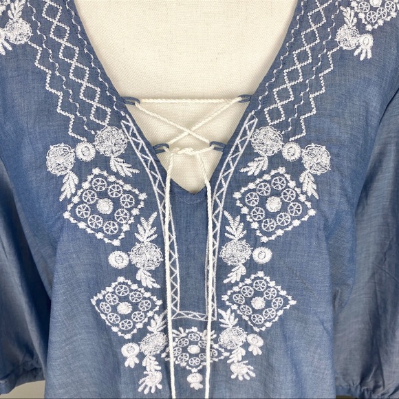 Dressbarn, Plus Size 2X Denim Blue 100% Cotton Tassels Embroidered Blouse NWOT - Picture 5 of 12